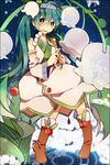  absurdly_long_hair bad_id bad_pixiv_id boots brown_footwear flower fur_boots fuuko_(2679566944) green_eyes green_hair hatsune_miku long_hair looking_at_viewer night sitting smile snow snowdrop_(flower) snowflakes snowing solo twintails very_long_hair vocaloid yuki_miku 