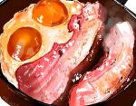  egg_(food) food food_focus fried_egg frying_pan meat mofumofu0311 no_humans original steam still_life 