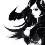  artist_request breasts greyscale katarina_du_couteau large_breasts league_of_legends long_hair lowres monochrome scar scar_across_eye simple_background solo source_request upper_body white_background 