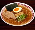  bowl egg_(food) food food_focus highres meat no_humans noodles nori_(seaweed) original ramen still_life table th6313 wooden_table 