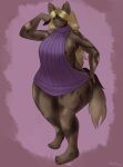 absurd_res african_wild_dog anthro big_breasts blonde_hair breasts canid canine canis clothing eyewear female fur glasses hair hi_res huge_breasts hybrid jackal looking_at_viewer mammal meme meme_clothing moonlitesau multicolored_body multicolored_fur multicolored_tail nipple_slip solo sweater tail thick_thighs tongue tongue_out topwear virgin_killer_sweater wide_hips