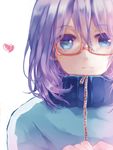  ayase_koyuki bad_id bad_pixiv_id blue_hair glasses jacket kokuhaku_jikkou_iinkai kokuhaku_rival_sengen_(vocaloid) long_hair male_focus miko_(s1748s) otoko_no_ko purple_eyes solo track_jacket vocaloid 