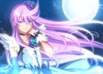  1girl 2014 blue_eyes blue_flower blue_rose bow choker cure_moonlight dated elbow_gloves feathers flower gloves hair_flower hair_ornament heart heartcatch_precure! long_hair magical_girl moon night night_sky precure purple_hair rose single_elbow_glove single_glove sky solo tsukikage_yuri very_long_hair wrist_cuffs 
