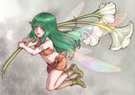  fairy fairy_wings flower green_eyes green_hair kosai_takayuki long_hair solo wings 