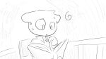 animal_crossing anthro blush blush_lines bodily_fluids book chair collared_shirt dialogue_in_description dragonweirdo eyes_closed furniture greyscale hi_res holding_book holding_object male mammal marshal_(animal_crossing) mitten_hands monochrome nintendo on_chair open_mouth reading reading_book rodent sciurid sitting sitting_on_chair solo sweat sweatdrop tree_squirrel