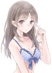  1girl atelier_(series) atelier_totori bikini breasts brown_hair cleavage closed_mouth hondahiro long_hair looking_at_viewer simple_background smile solo swimsuit totooria_helmold white_background 