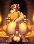 anthro anus armband backsack balls big_balls big_butt bowser butt collar crouching derickk76 genitals hair hi_res horn huge_butt koopa lava looking_at_viewer looking_back looking_back_at_viewer male mario_bros nintendo nude perineum presenting presenting_hindquarters puffy_anus raised_tail rear_view red_hair scales scalie solo spiked_armband spiked_collar spiked_tail spikes spikes_(anatomy) tail tongue tongue_out yellow_body yellow_scales