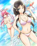  assisted_exposure bikini bikini_top_removed black_hair blue_eyes blush breasts cleavage clothes_theft cousins covering covering_breasts embarrassed frilled_bikini frills geckolion hair_rings hand_on_hip large_breasts long_hair magi_the_labyrinth_of_magic medium_breasts multiple_girls navel one_eye_closed open_mouth ponytail red_eyes red_hair ren_hakuei ren_kougyoku shiny shiny_skin side-tie_bikini swimsuit swimsuit_theft tears theft topless twintails 