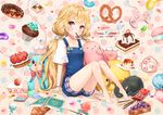 arm_support bad_id bad_pixiv_id barefoot blonde_hair cake candy cat character_name checkerboard_cookie controller cookie cream croissant cupcake dangmill doughnut food fruit full_body futaba_anzu game_controller gamepad grapes ice_cream idolmaster idolmaster_cinderella_girls jelly_bean legs long_hair macaron mouth_hold overalls package pie pocky pretzel pudding red_eyes sitting slice_of_cake solo strawberry strawberry_shortcake stuffed_animal stuffed_toy sweets swiss_roll teddy_bear twintails very_long_hair 