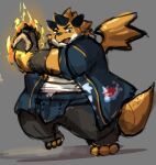 2024 anthro biped bottomwear clothing dragon hi_res kemono kusosensei magic male overweight overweight_male pants shirt simple_background solo tamacolle topwear wings