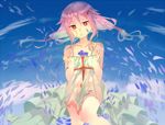  bad_id bad_pixiv_id bare_shoulders breasts flower guilty_crown hair_ornament hairclip long_hair petals pink_hair red_eyes small_breasts solo twintails yamaimo-samurai_modoki yuzuriha_inori 