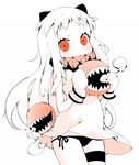  black_panties dress horns kantai_collection long_hair looking_at_viewer mittens northern_ocean_hime panties red_eyes sasago_kaze shinkaisei-kan side-tie_panties solo underwear white_dress white_hair white_skin 