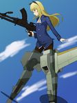  animal_ears ascot blonde_hair gun highres long_hair pantyhose perrine_h_clostermann solo strike_witches striker_unit weapon world_witches_series 