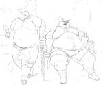 anthro belly_overhang bench bottomwear cankles cettus clothing cougar dewlap_(anatomy) domestic_cat double_chin duo felid feline felis footwear hi_res huge_thighs karras_lafontaine male male/male mammal morbidly_obese morbidly_obese_male obese obese_male outside overweight overweight_male park park_bench samson_(derpoomer) sandals shorts siamese thick_thighs tight_clothing weight_gain