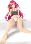  barefoot camisole grisaia_(series) grisaia_no_kajitsu long_hair muffin_(sirumeria) navel no_pants panties purple_eyes red_hair solo suou_amane underwear white_panties 