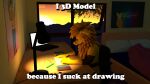 3d_(artwork) anthro bed chair computer desk digital_media_(artwork) drawing electronics furniture furniture_lamp hi_res laptop male meme office_chair sillynim sitting snudge snudgley solo sunset table