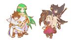  2boys 2girls ahoge angel angel_wings bike_shorts black_hair blonde_hair blue_eyes blush brown_hair chain commentary_request dark_pit diadem dress flower full_body gold_chain green_eyes green_hair hair_flower hair_ornament high_heels highres holding holding_staff kazuneko_(pixiv11958023) kid_icarus kid_icarus_uprising laurel_crown long_hair multiple_boys multiple_girls palutena pit_(kid_icarus) ponytail purple_flower red_dress red_eyes shield siblings smile staff standing strapless strapless_dress twins vambraces very_long_hair viridi wings yellow_eyes 