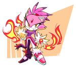  1girl animal_ears blaze_the_cat cat_ears cat_girl cat_tail fire forehead_jewel fur-trimmed_footwear fur-trimmed_gloves fur_trim furry furry_female gloves jacket nkognz pants pink_footwear ponytail purple_fur purple_jacket sonic_(series) tail white_gloves white_pants yellow_eyes 