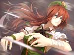  aqua_eyes bad_id bad_pixiv_id bandages blood blood_on_face braid china_dress chinese_clothes dress fami_(yellow_skies) grazing_(danmaku) green_dress hat hong_meiling knife long_hair puffy_short_sleeves puffy_sleeves red_hair scratches shirt short_sleeves solo star throwing_knife touhou twin_braids upper_body very_long_hair weapon 