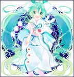  animal animal_on_shoulder bad_id bad_pixiv_id bunny chano_hinano flower green_eyes green_hair hatsune_miku highres long_hair looking_at_viewer open_mouth snowdrop_(flower) twintails very_long_hair vocaloid yuki_miku yukine_(vocaloid) 