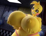 3d_(artwork) absurd_res animatronic anthro avian big_breasts bird breasts chicken digital_media_(artwork) female five_nights_at_freddy&#039;s five_nights_at_freddy&#039;s_2 galliform gallus_(genus) gorillila hi_res huge_breasts humanoid hyper hyper_breasts machine nipples phasianid robot scottgames smile solo solo_focus toy_chica_(fnaf) yellow_body