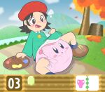 adeleine_(kirby) animate_inanimate beret big_diaper blush bottomwear clean_diaper clothed clothing clothing_lift diaper diaper_creature diaper_transformation diaper_under_clothing duo eyebrows female gameplay_mechanics hat headgear headwear hi_res human kirby kirby_(series) looking_at_another looking_down lying male mammal nintendo on_back paint raised_eyebrow skirt skirt_lift splatinkle transformation underwear