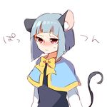  alternate_hairstyle animal_ears blush bob_cut capelet dress embarrassed kozakura_(dictionary) mouse_ears mouse_tail nazrin silver_hair solo sweatdrop tail touhou white_background 