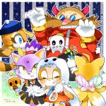  2boys 3girls animal_ears blaze_the_cat blue_eyes brown_fur candy cat_ears cat_girl cheese_(sonic) cream_the_rabbit demon_horns dr._eggman dress facial_hair fairy_wings food forehead_jewel fox_boy fox_ears fox_tail furry furry_female furry_male ghost gloves halloween_costume highres horns jacket jiangshi_costume kusunoki_cherry low_twintails marine_the_raccoon multiple_boys multiple_girls mustache orange_dress orange_fur purple_fur rabbit_girl rabbit_tail raccoon_girl raccoon_tail red_jacket sonic_(series) tail tails_(sonic) tinted_eyewear twintails white_gloves wings yellow_eyes 