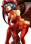  ass ass_grab bat_wings bent_over blue_hair breast_grab breasts collarbone dearmybrothers elbow_gloves fangs gloves grabbing grabbing_another's_ass groping hat hat_ribbon mob_cap navel nipples nude open_mouth pointy_ears red_eyes red_gloves red_legwear remilia_scarlet ribbon small_breasts sweat thighhighs tongue tongue_out touhou wings 