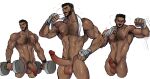  1boy abs bandaged_hand bandages beard black_hair brown_hair castlevania:_nocturne castlevania_(series) clenched_hands completely_nude cropped_jacket dark-skinned_male dark_skin dumbbell erection facial_hair full_beard hairy highres jackray85674939 large_pectorals large_penis male_focus mature_male mizrak_(castlevania) muscular muscular_male navel navel_hair nipples nude pectorals penis punching short_hair sparse_arm_hair sparse_leg_hair sparse_navel_hair standing stomach sweat thick_chest_hair thick_eyebrows thick_mustache thick_thighs thighs uncensored very_short_hair very_sweaty 