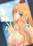  1girl breasts large_breasts long_hair nami nami_(one_piece) nipples one_piece orange_hair selfie solo tattoo 