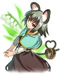  animal_ears basket capelet dress flower gem grey_dress grey_hair heart heart_tail jewelry jonylaser lily_(flower) mouse mouse_ears mouse_tail nazrin necklace pendant red_eyes solo tail touhou 