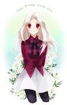  birthday blouse boru-boru dated fate/zero fate_(series) happy_birthday irisviel_von_einzbern long_hair pantyhose red_eyes ribbon solo white_hair 