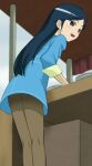  1girl ass blue_dress blue_hair character_request dress haruyama_kazunori long_hair open_mouth precure skirt smile solo upskirt 