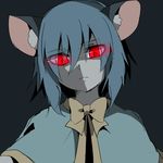  animal_ears blue_hair capelet dress frown glowing glowing_eyes grey_skin horror_(theme) kozakura_(dictionary) looking_at_viewer looking_down mouse_ears nazrin red_eyes short_hair solo touhou upper_body 
