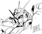  artist_name from_side greyscale gundam gundam_seed gundam_seed_freedom looking_ahead mecha mobile_suit monochrome no_humans oobari_masami portrait rising_freedom_gundam robot sketch v-fin white_background 