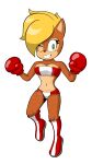 athletic bandicoot blonde_hair boots boxing_gloves breasts cinnamon_the_bandicoot clothing fan_character female footwear hair handwear hi_res indy1988 mammal marsupial one_eye_closed red_boots red_clothing red_footwear sega solo sonic_the_hedgehog_(series) stripes tomboy topwear tube_top white_stripes wide_hips wink