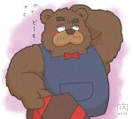 2024 anthro apron bear blush bow_tie brown_body clothing goyemon_k kemono kumalino male mammal roast_(kumalino) sanrio simple_background solo