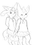 3_fingers 3_toes anthro bottomwear clothed clothing duo eeveelution feet female fingers generation_4_pokemon glaceon half-closed_eyes hand_holding hi_res jewelry leafeon monochrome narrowed_eyes necklace nintendo paws pokemon pokemon_(species) portrait ribbons sketch skirt smile three-quarter_portrait toes unknown_artist