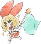  1girl child flag gloves holding holding_flag lowres lulu_(warioware) official_art open_mouth red_footwear short_hair smile star_(symbol) takeuchi_kou thick_eyebrows third-party_source warioware warioware:_get_it_together! white_gloves 
