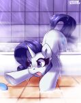 bathing bathtub bubble cutie_mark equid equine female feral friendship_is_magic hasbro hi_res hooves horn mammal my_little_pony mythological_creature mythological_equine mythology rarity_(mlp) shadowreindeer showering soap solo steam tongue tongue_out unicorn wet