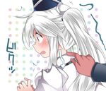  artist_self-insert bad_id bad_pixiv_id blush commentary disembodied_limb from_behind hammer_(sunset_beach) hat mononobe_no_futo ponytail solo_focus surprised sweat tapping tapping_shoulder tate_eboshi touhou white_hair wide-eyed 
