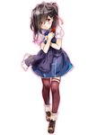  artist_request bad_id bad_nijie_id black_hair blush dress looking_at_viewer purple_eyes side_ponytail solo thighhighs 