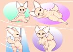 3_toes abstract_background absurd_res aggretsuko anthro blackmore breasts butt butt_cleavage canid canine feet female fennec fenneko fox hi_res looking_back lying mammal navel nipples pole sanrio solo tail toes