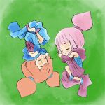  2girls ana_(warioware) blue_scarf brown_eyes child closed_eyes double_bun grass hair_bun kat_(warioware) looking_at_viewer multiple_girls official_art orange_hair pink_hair purple_scarf scarf sleeping takeuchi_kou third-party_source warioware warioware:_get_it_together! 