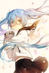  bad_id bad_pixiv_id bespectacled blue_hair floating_hair glasses hatsune_miku highres long_hair nyanku school_uniform serafuku skirt solo twintails very_long_hair vocaloid 