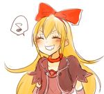  bad_id bad_pixiv_id blonde_hair blush bow choker closed_eyes dokidoki!_precure eighth_note grin hair_bow huge_bow long_hair mori_88 musical_note precure regina_(dokidoki!_precure) short_sleeves sketch smile solo speech_bubble spoken_musical_note very_long_hair 