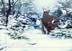  :o benitama cape forest light long_hair looking_at_viewer low_ponytail nature original red_eyes scenery snow snowing solo tree very_long_hair white_hair winter wolf 
