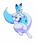 anthro blue_body blue_eyes breasts chillet dragon featureless_breasts female fur hi_res looking_at_viewer mythological_creature mythological_scalie mythology nude pal_(species) palworld pocketpair scalie simple_background smile solo tierafoxglove white_background white_body