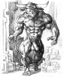 2015 abs angry_expression anthro balls biceps big_penis body_hair bone bovid bovine cattle chest_hair deltoids european_mythology feet genitals greek_mythology half-erect hi_res horn inside jebriodo looking_at_viewer male mammal manly minotaur muscular muscular_arms muscular_legs muscular_thighs mythology navel nipples nude obliques pecs penis pillar pubes rib_cage shadow skull solo stubble triceps vein veiny_penis wall_(structure)